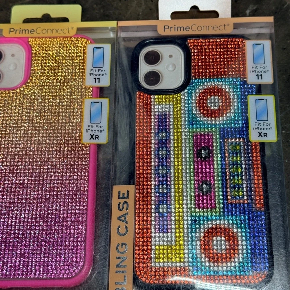 PrimeConnect Bling Case iPhone 11 XR Pink Gold Boombox Rhinestone Sparkle 3pk